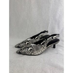 A New Day Women Snakeskin Print Slingback Kitten Heels Black White Pointed Toe 8